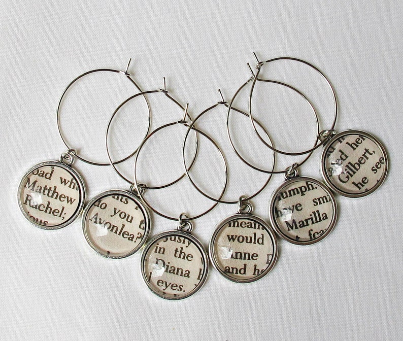 Anne of Green Gables Wine Glass Charms Set Anne Shirley Gilbert Blythe Silver Homewares Barware Bookworm Foodie Gift Bookish For Women image 1