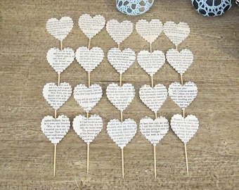 Heart Cupcake Toppers Bookish Wedding Jane Austen Anne of Green Gables Sherlock Holmes Food Picks Valentine's Day Galentine Cake Women