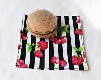 Rockabilly Cocktail Napkins Cloth Set Picnic Fabric Stripes Cherry Women Pink Red Party Eco-Friendly Fruit Homewares Table Linen Coaster