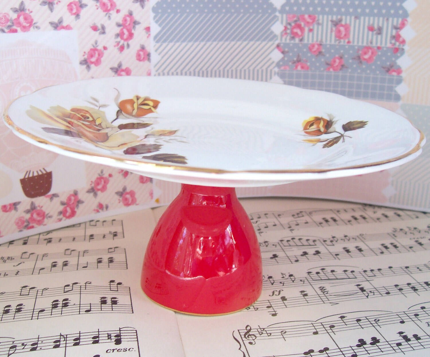 Red Cupcake Stand Floral High Tea Candy Buffet Table Afternoon Etsy