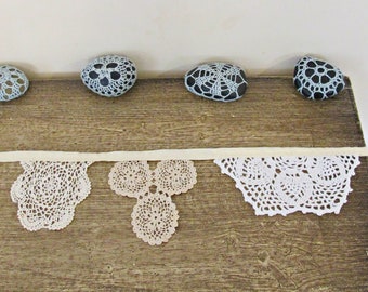 Mini Boho Chic Wedding Bunting Vintage Doilies White Cream Crochet Shabby Chic Rustic Chic Repurposed Bridal Shower Baby Shower