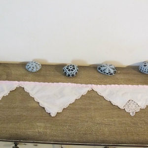 Pink Vintage Linen Bunting Banner Wedding Boho Chic Bridal Vintage Crochet Gender Reveal Decoration Party Supplies Baby Shower Pastel
