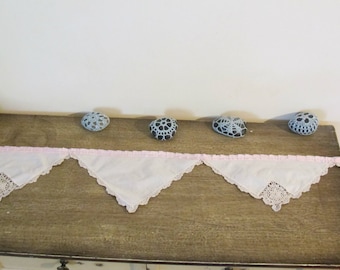 Pink Vintage Linen Bunting Banner Wedding Boho Chic Bridal Vintage Crochet Gender Reveal Decoration Party Supplies Baby Shower Pastel