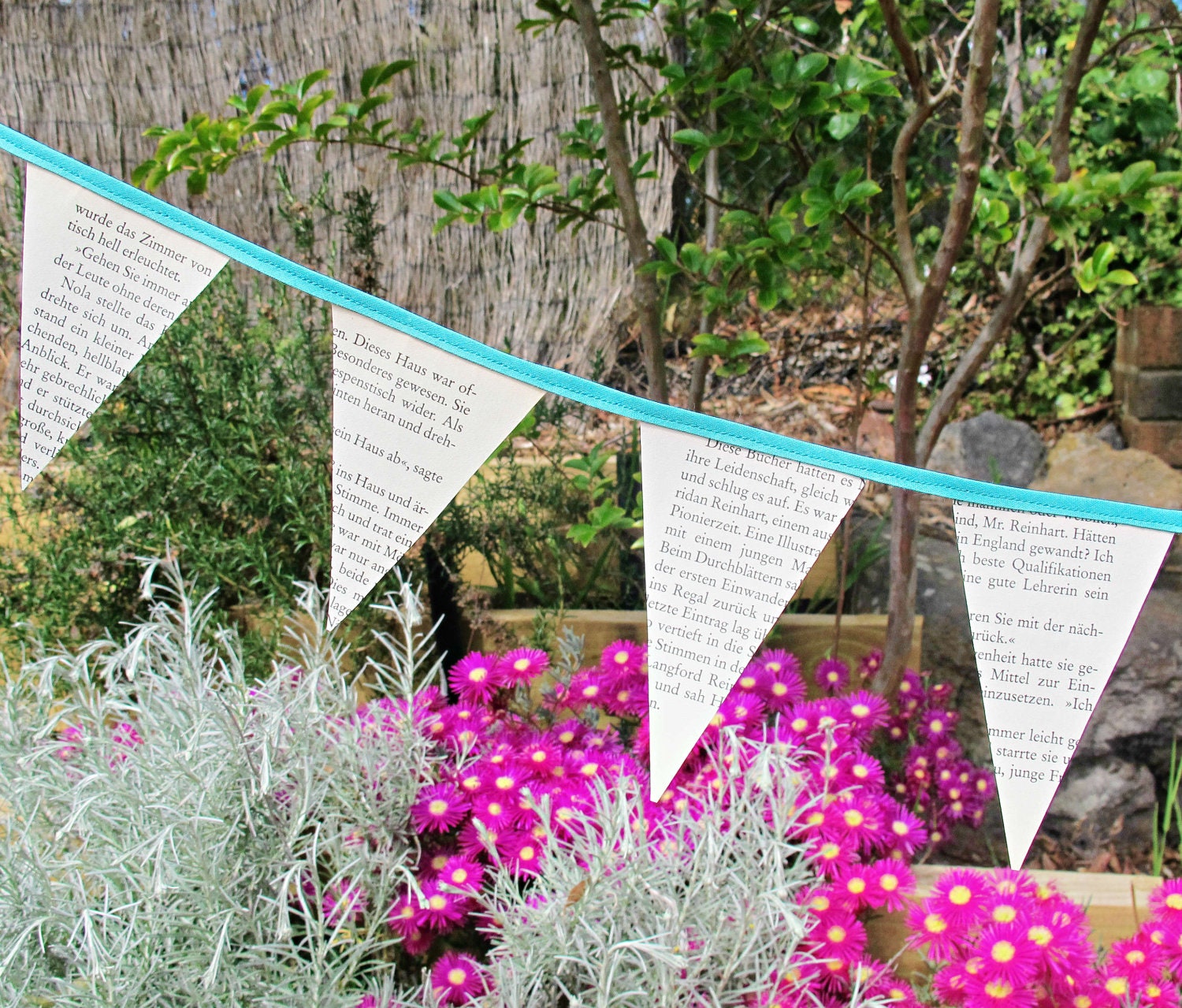 Book Page Mini Bunting Turquoise Paper Rustic Shabby Chic Wall Etsy