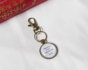 Bookworm Quote Keychain Planner Charm Keyring Gift Reading Is My Superpower Super Power Superhero Book Lover