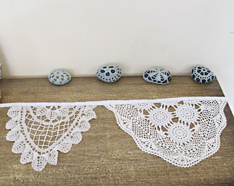 Boho Chic Wedding Bunting Vintage Doilies White Cream Beige Crochet Shabby Chic Rustic Chic Repurposed Bridal Shower Baby Shower