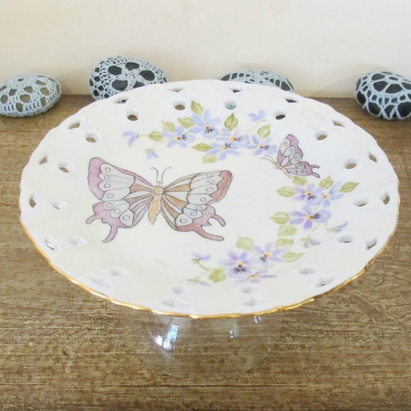 Butterfly Dessert Stand Cake Server Sweets Table Vintage Hand Painted Flowers Buffet Birthday Wedding Candy Homewares Crockery Serving