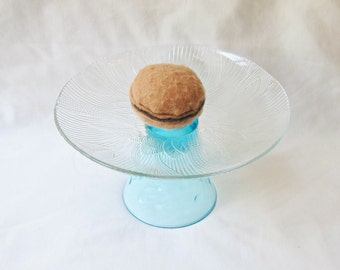 Cupcake Stand Dessert Jewelry Holder Glass Vintage Flowers Aqua Blue Kitchen Gift Homewares Aquamarine Shabby Chic Rustic Serving