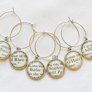 Gone With The Wind Wine Glass Charms: Literary Barware, Bookworm Gift
