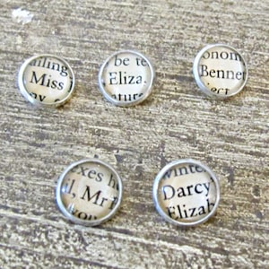 Pride and Prejudice Buttons: Mr. Darcy & Elizabeth Bennet, Silver-Plated Glass Shank Buttons