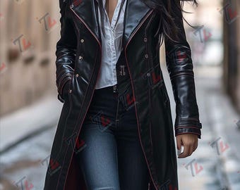 Abrigo largo de cuero retro para mujer: regalo estilo vintage negro para ella