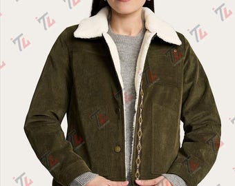 Corduroy Puffer Jacket With Hidden Button and Zipper Closure