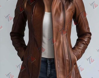 Chaqueta de cuero para mujer con cuello alto, estilo vintage, regalo para ella.