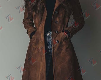 Gabardina larga de cuero para mujer: regalo de Navidad para ella