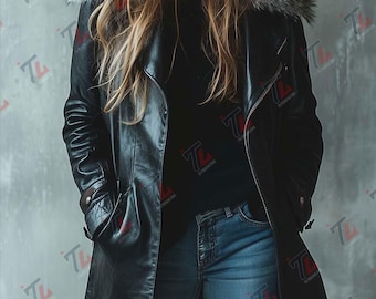 Chaqueta de cuero para mujer con pelo. Regalo para ella.