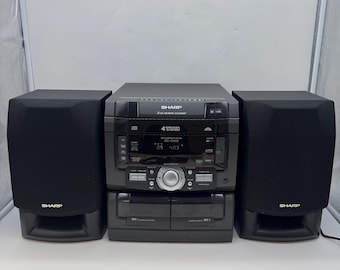 Vintage 1990er Jahre Sharp CD-C422 Mini Hifi Anlage 3-CD Wechsler Dual Kassette Geprüft