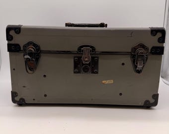 Vintage Vulcan Metal Equipment Case – Industrial Gray Storage Trunk – Heavy Duty Steel Box – Mid-Century Utility Case Made in USA
