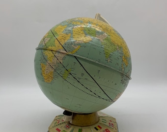 Vintage J Chein 9 Inch World Globe Mid Century United Nations Base USA Made
