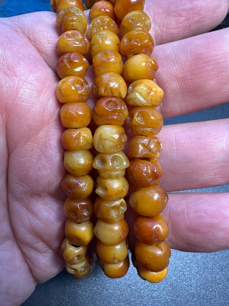 Mala de calavera Citipati de 108 cuentas / Hueso de yak tallado a mano, 10 mm, 38 pulgadas / Rosario budista tibetano para meditación imagen 6