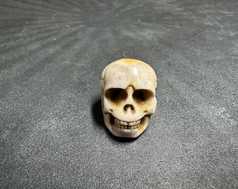 Vintage Hand-Carved Deer Antler Skull Bead | Tibetan Skull Guru Bead | Mala Spacer | Gothic Pendant | Randomly Selected