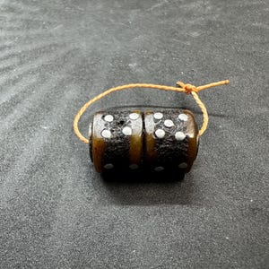 Vintage Yak Bone Dice Bead with White Metal Inlay, Tibetan Style Barrel Bead, Handmade Bone Spacer Bead, Ethnic Jewelry Supply, Mala Making