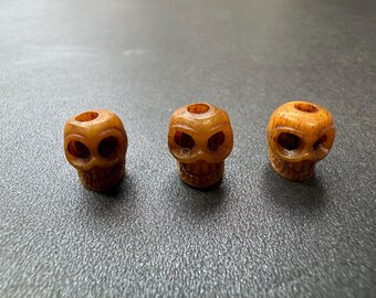 Hand-Carved Yak Bone Cemetery Skull Beads  Set of 3 Tibetan Impermanence Beads for Mala, Jewelry, Spiritual Crafts