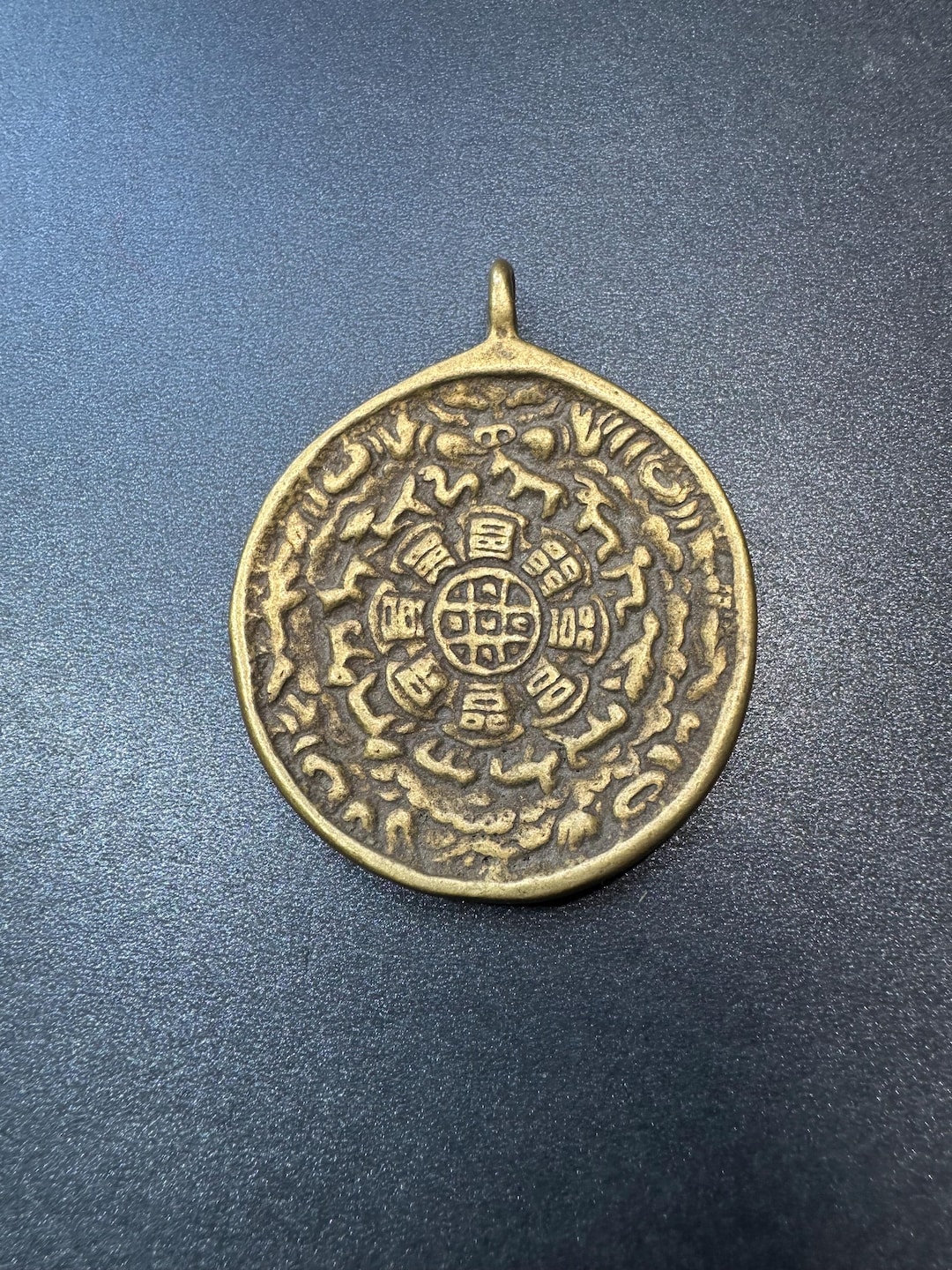 Tibetan Nine Palaces Bagua Brass Amulet Pendant - Animal Motif Feng ...