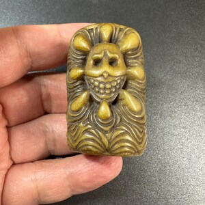Large Yak Bone Citipati Skull Bead Pendant, Hand Carved Tibetan Charnel Ground Guardian, Hollow Guru Bead for Mala Making or Talisman image 2