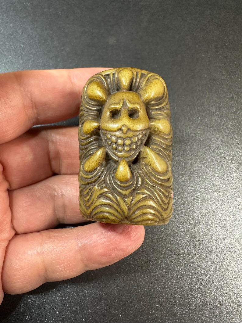 Large Yak Bone Citipati Skull Bead Pendant, Hand Carved Tibetan Charnel Ground Guardian, Hollow Guru Bead for Mala Making or Talisman image 2