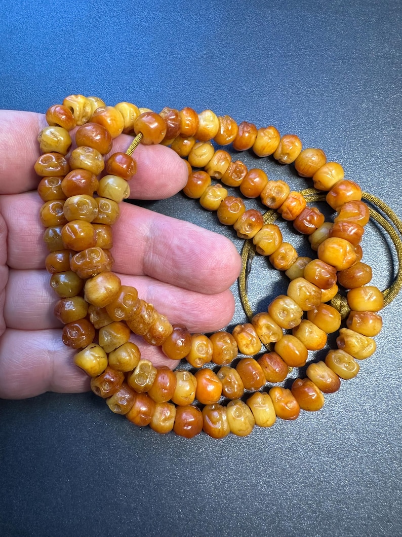 Mala de calavera Citipati de 108 cuentas / Hueso de yak tallado a mano, 10 mm, 38 pulgadas / Rosario budista tibetano para meditación imagen 7