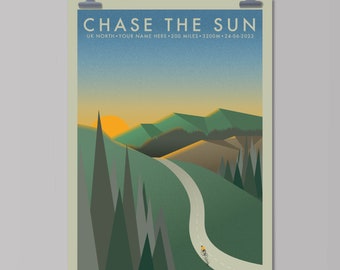 Chase The Sun North [Personalised] | The Adventure Collection | Cycling Art Print