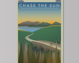 Chase The Sun Ireland [Personalised] | The Adventure Collection | Cycling Art Print