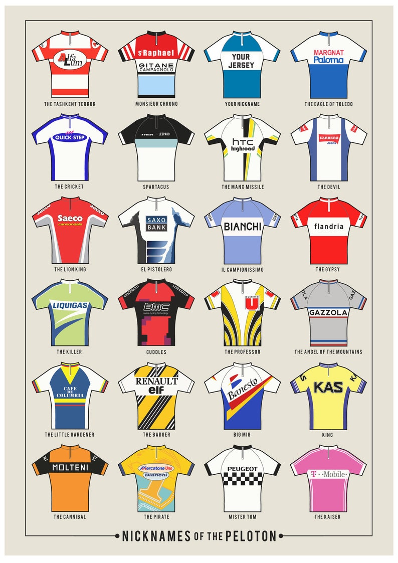 PERSONALISED Cycling Art Print Nicknames of the Peleton image 1