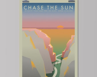 Chase The Sun South [Personalised] | The Adventure Collection | Cycling Art Print