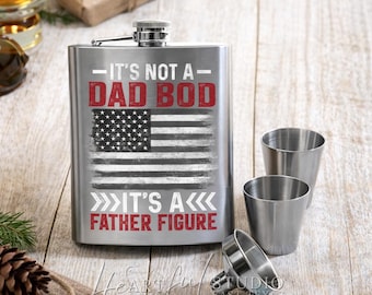 Funny Dad Bod Flask Gift Set, Father's Day Stainless Steel Flask