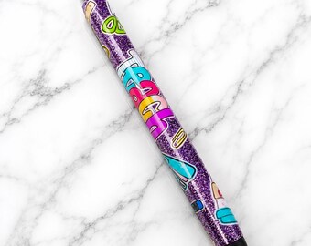 Handmade Glitter Teacher Pen, Refillable Purple Sparkle Gel Pen, Back to School Supplies