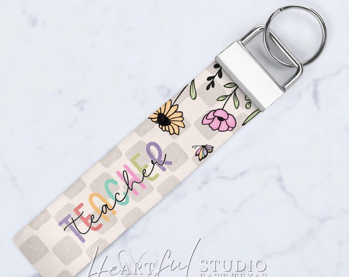 Teacher Flowers Wristlet Keychain