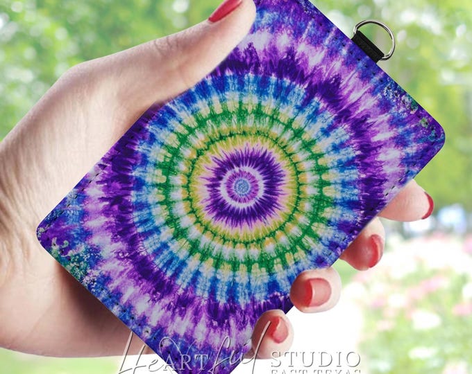 Tie Dye Card Wallet: Vibrant Purple Blue Green