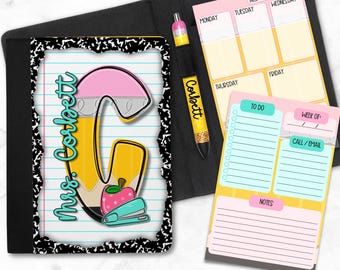 Personalized Teacher Padfolio Set | Planner Folder, Notepads, Pen