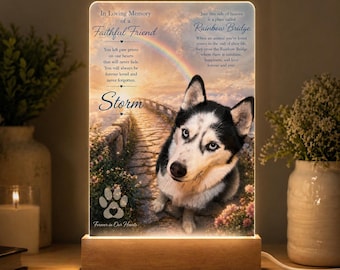 Personalized Pet Memorial Light, Custom Dog Photo Lamp, Rainbow Bridge Keepsake