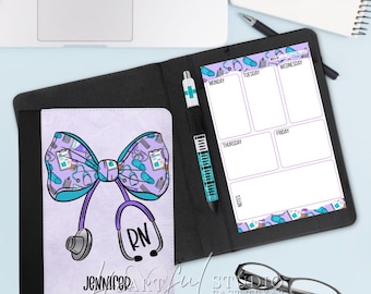 Personalized Stethoscope Bow Padfolio Gift Set, Medical Agenda Notepad