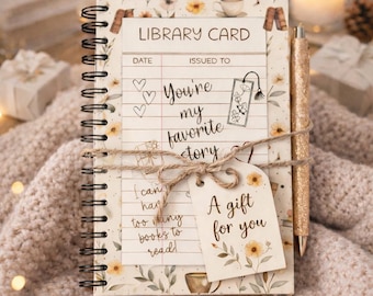 Handmade Book Review Journal, Floral Library Card Design, Reader Gift