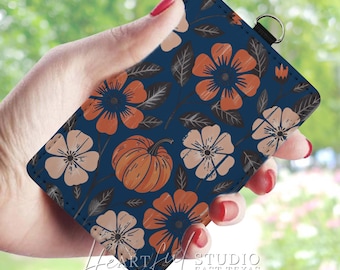 Navy Fall Pumpkin Card Wallet: Personalized Autumn Accessory