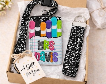 Personalized Teacher Dry Erase Theme Lanyard Set | Custom ID Badge & Wristlet , Teacher Appreciation Gift