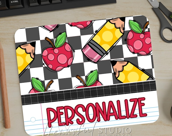 Personalized Apple Pencil Mouse Pad, Teacher Gift, Office Decor