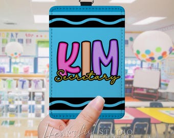 Personalized Crayon Badge Reel, Teacher ID Holder