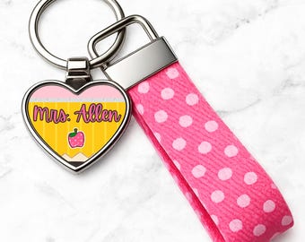 Personalized Teacher Keychain, Custom Name Wristlet, Teacher Appreciation Gift, Handmade Finger Fob