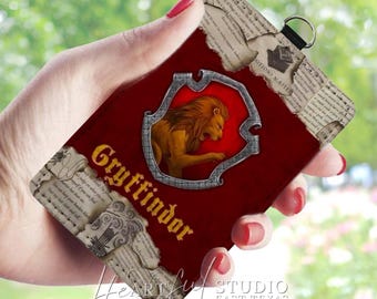 Red House Card Wallet Keychain, Personalized Keychain, Wallet with Keyring, Gift for Potter Fans, Hogwarts Inspired, Gift for Potterheads
