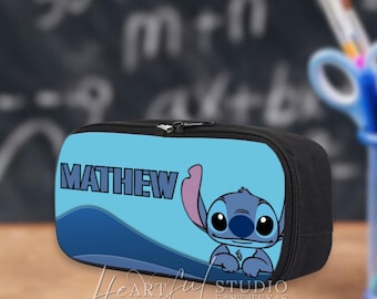 Personalized Stitch Inspired Zipper Pencil Pouch: Kids Stationery Organizer