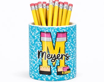 Personalized Teacher Pencil Holder, Custom Name Ceramic Desk Organizer, Classroom Decor